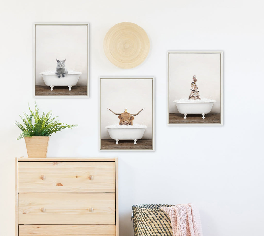 Sylvie Stacked Owls in Rustic Bath Framed Canvas by Amy Peterson Art Studio
