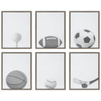 Sylvie Soccer Ball Portrait Framed Canvas, Gray 18x24