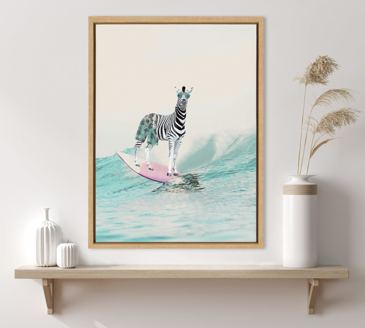 Sylvie Zebra Surfer Framed Canvas by July Art Prints