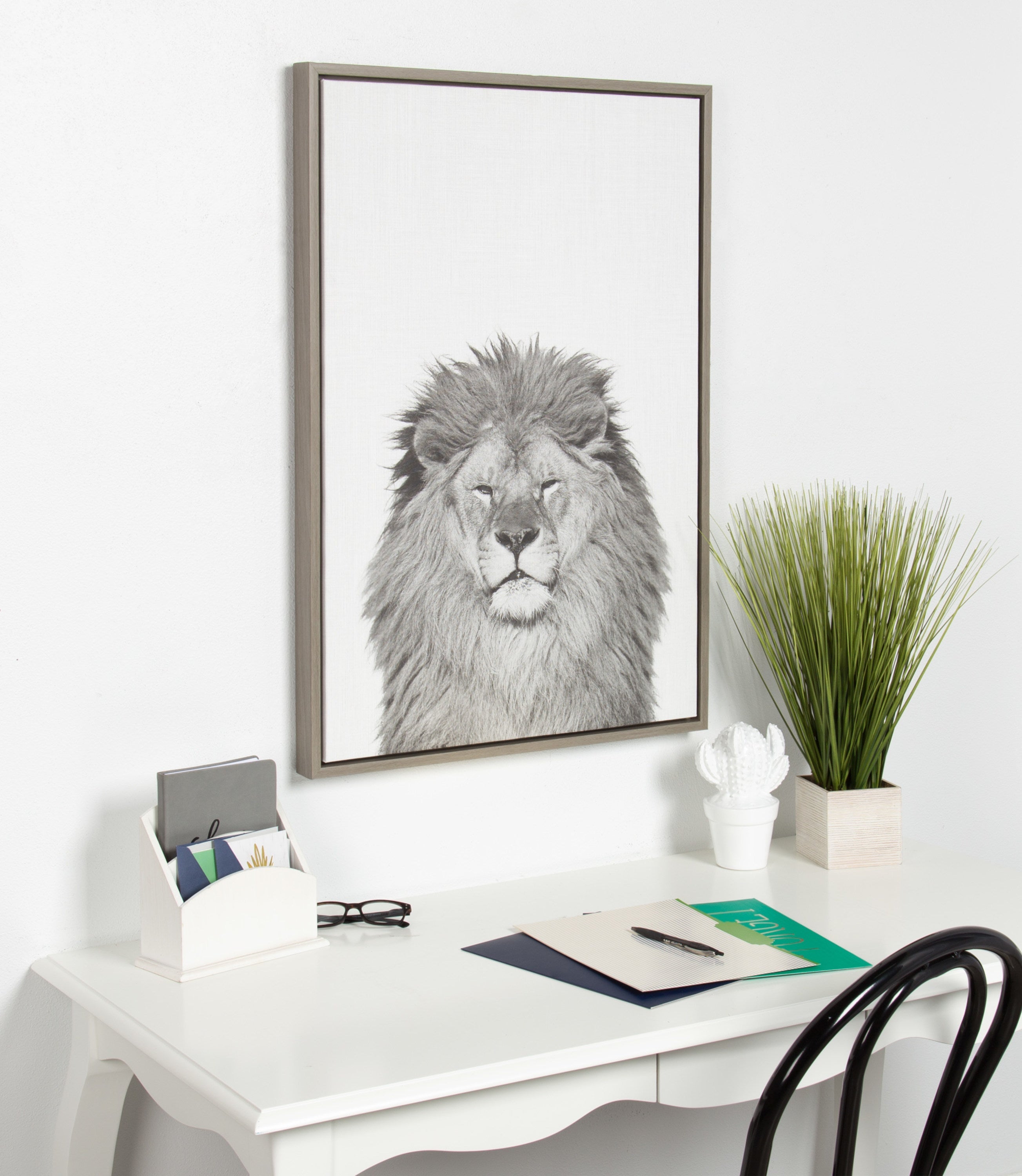 Sylvie Lion Framed Canvas by Simon Te Tai