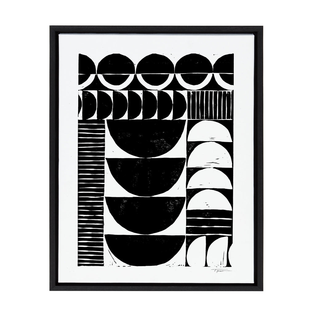 Sylvie Modern Circular Block Print Framed Canvas by Statement Goods