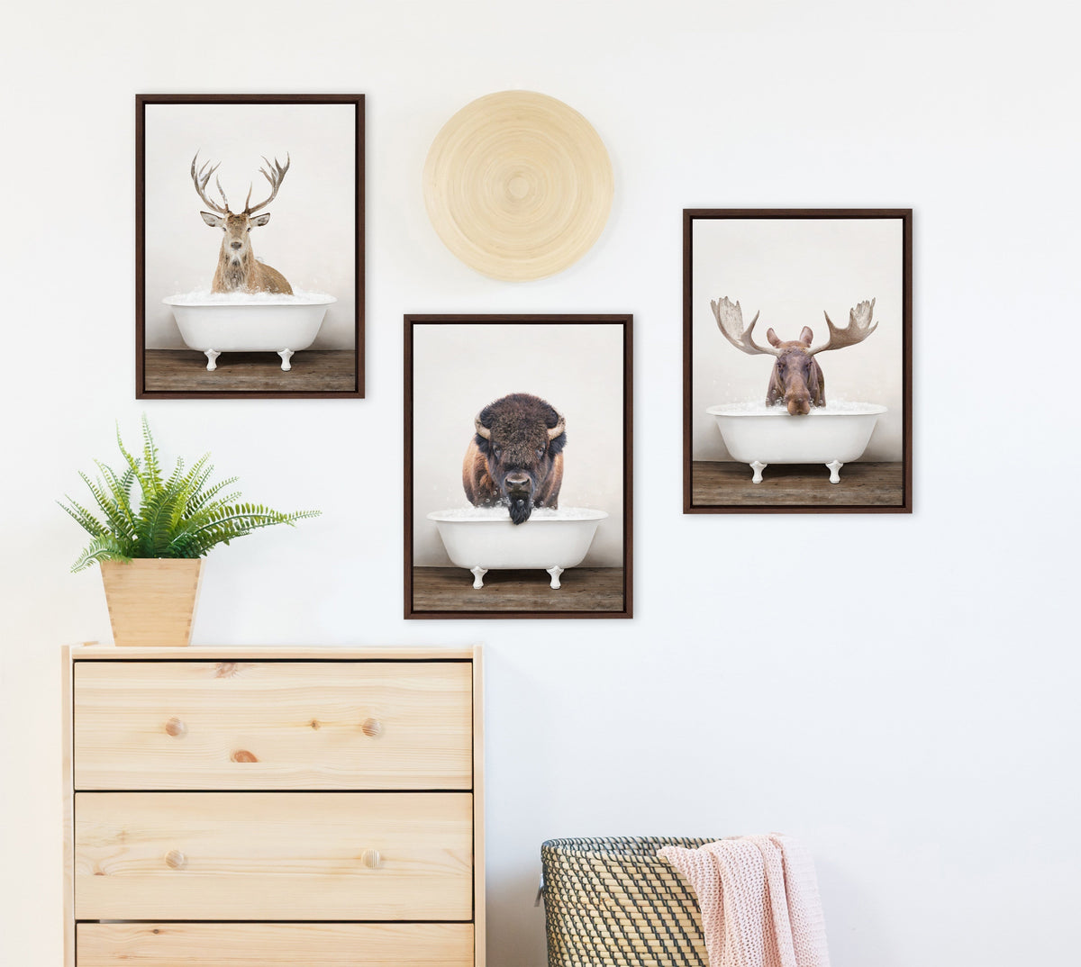 Sylvie Male Deer in Rustic Bath Framed Canvas by Amy Peterson Art Studio