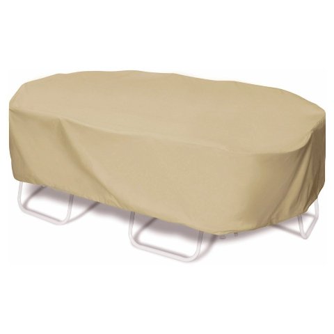 Two Dogs Designs 110 In. Oval-Rectangle Table Set Cover - Khaki