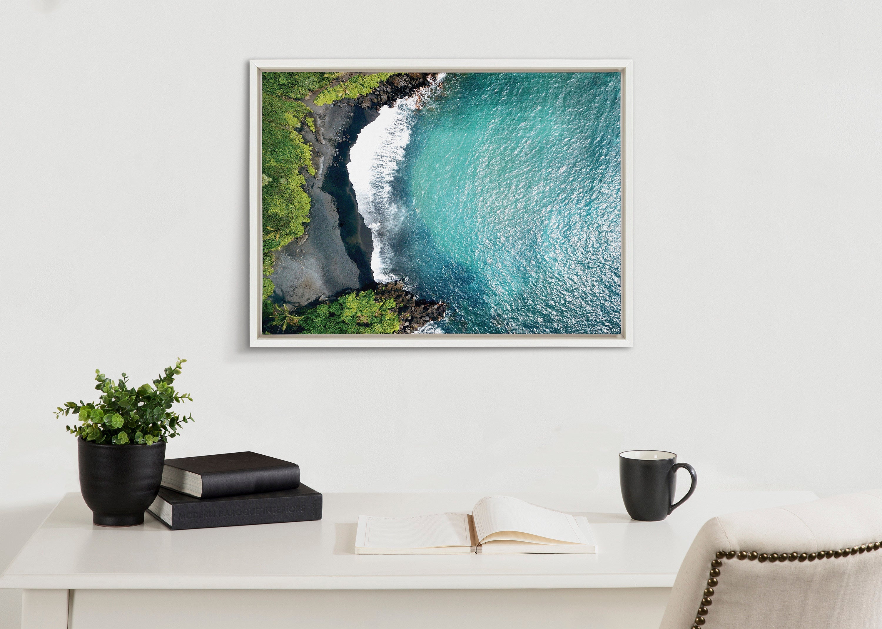 Sylvie Maui Black Sand Beach 1 Framed Canvas by Rachel Bolgov