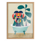 Blake Mid Century Modern Lion in Bathtub Framed Printed Glass by Rachel Lee of My Dream Wall
