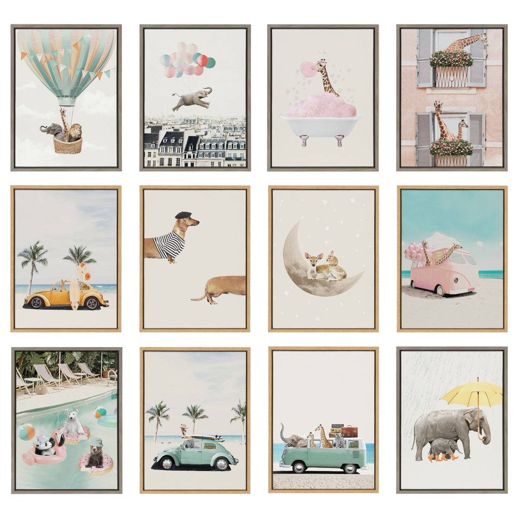 Sylvie Happy Elephant in Paris Framed Canvas by July Art Prints