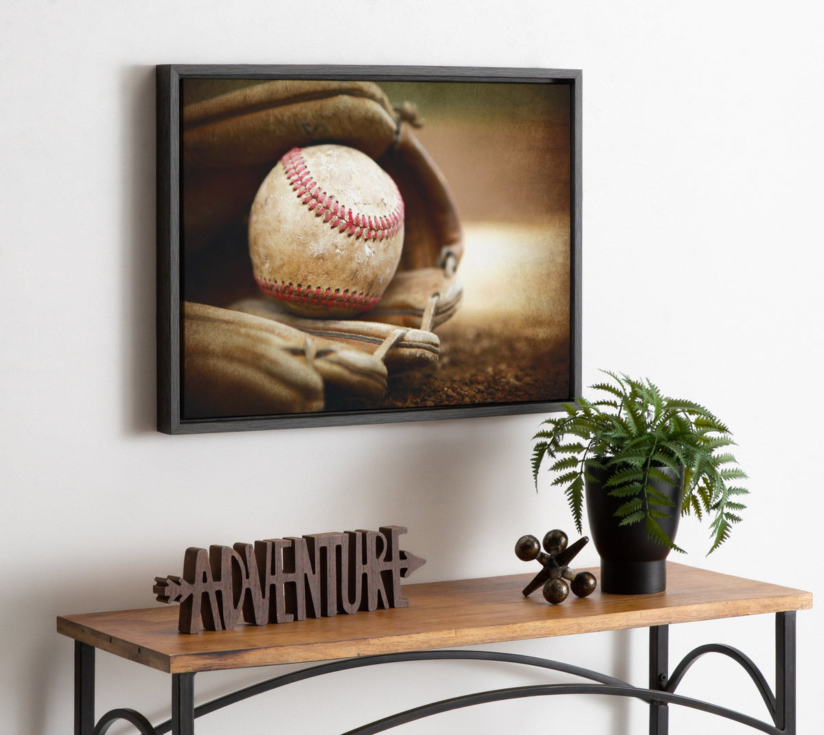 Sylvie Baseball Glove Framed Canvas by Shawn St. Peter