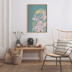 Sylvie Floral in Teal Framed Canvas by Apricot and Birch