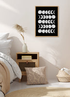 Sylvie 901 Moon Phases White on Black Framed Canvas by Teju Reval of SnazzyHues