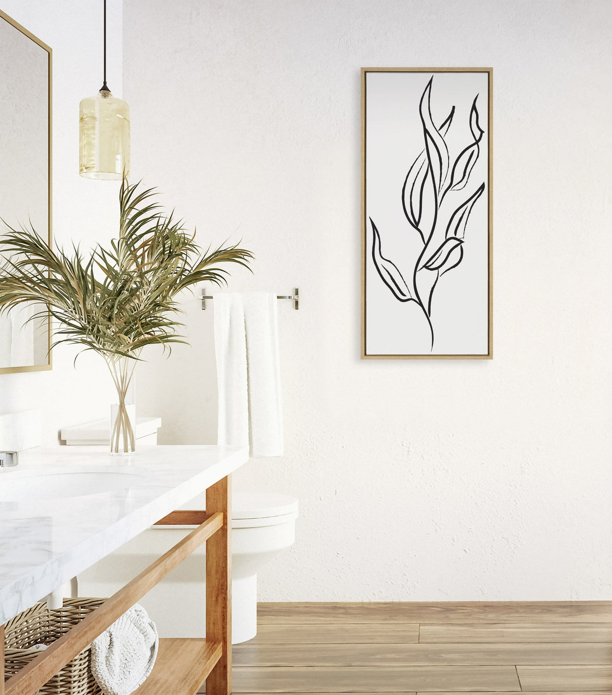 Sylvie Muted Illustrated Botanical Black and White Framed Canvas by The Creative Bunch Studio