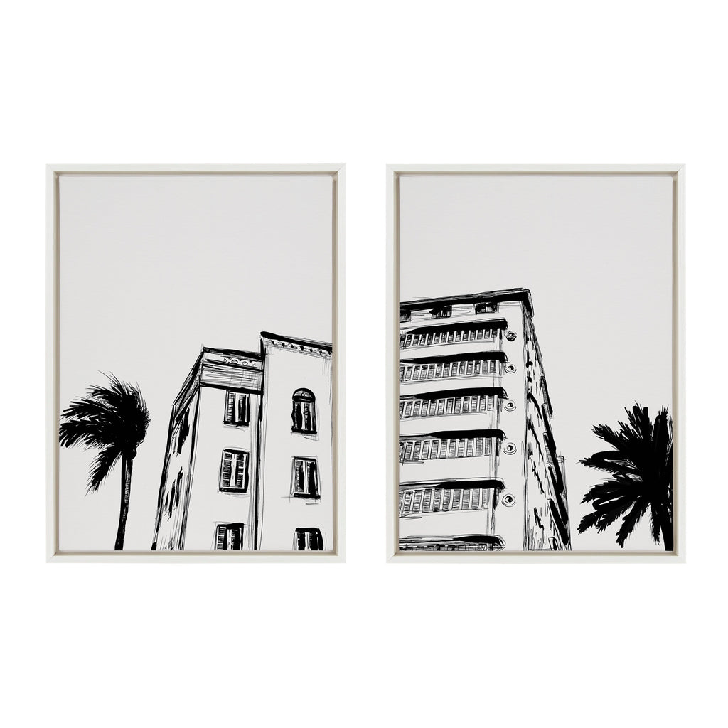 Sylvie Miami Beach Architecture Retro Art Deco Framed Canvas Art Set by The Creative Bunch Studio