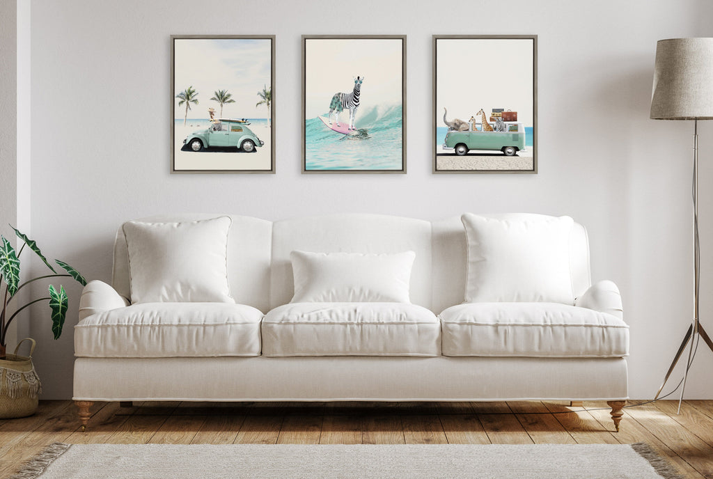 Sylvie Zebra Surfer Framed Canvas by July Art Prints