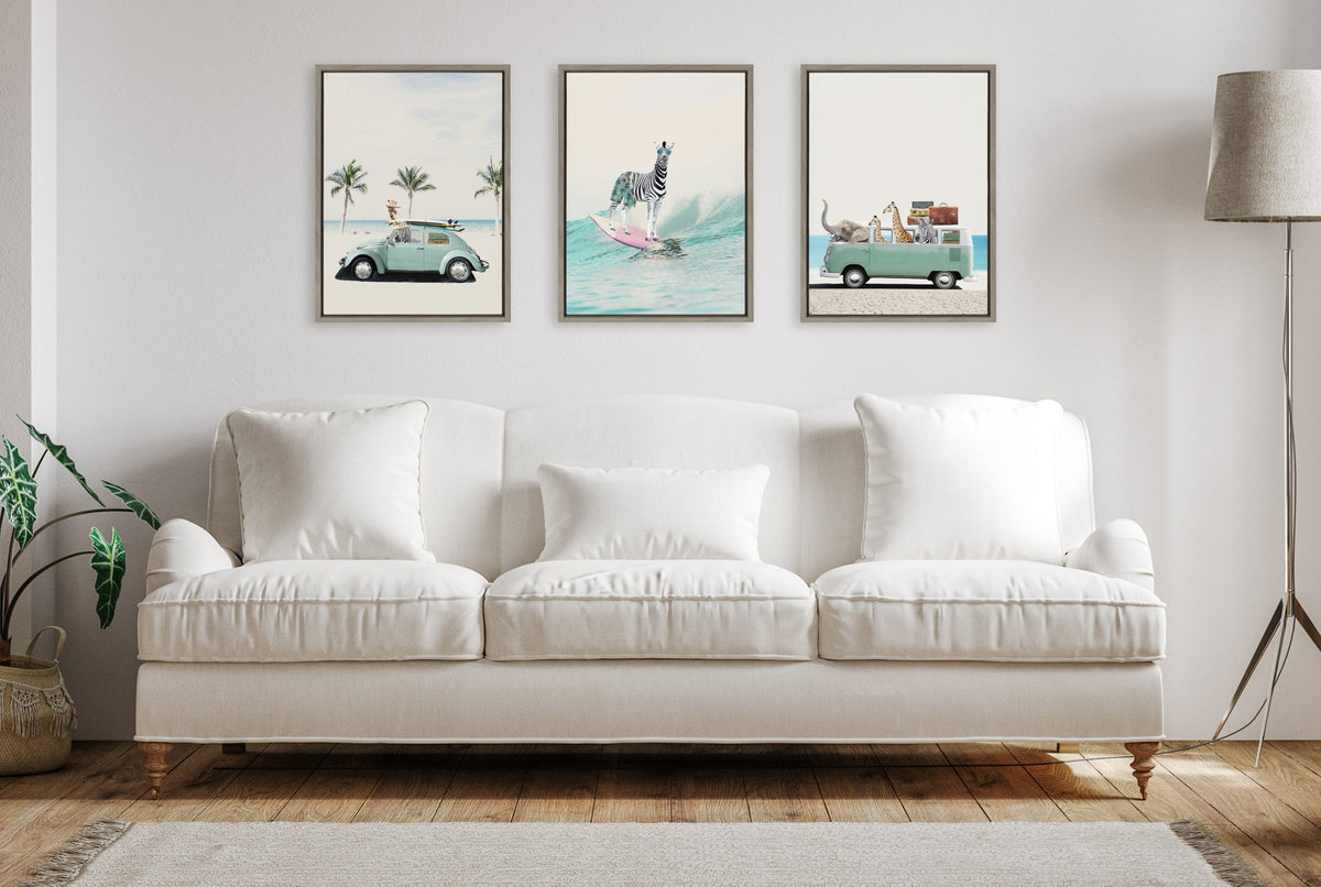 Sylvie Zebra Surfer Framed Canvas by July Art Prints