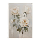 Sylvie Beaded Soft White Roses Framed Canvas by The Creative Bunch Studio
