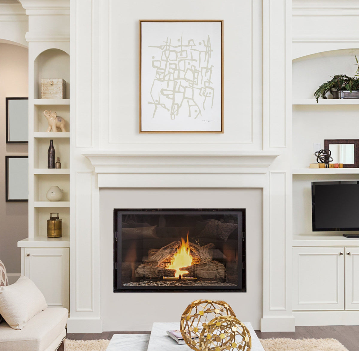 Sylvie Organic Lines Neutral Framed Canvas by Statement Goods