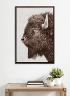 Sylvie Bison Profile Woven Neutral Linen Framed Canvas by Amy Peterson Art Studio