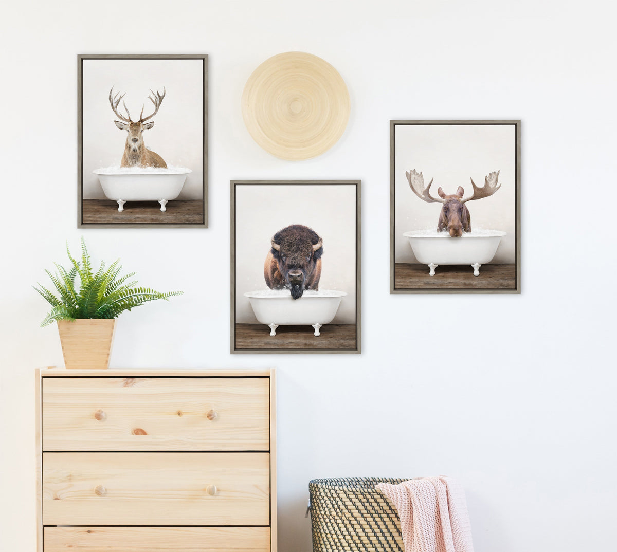 Sylvie Male Deer in Rustic Bath Framed Canvas by Amy Peterson Art Studio