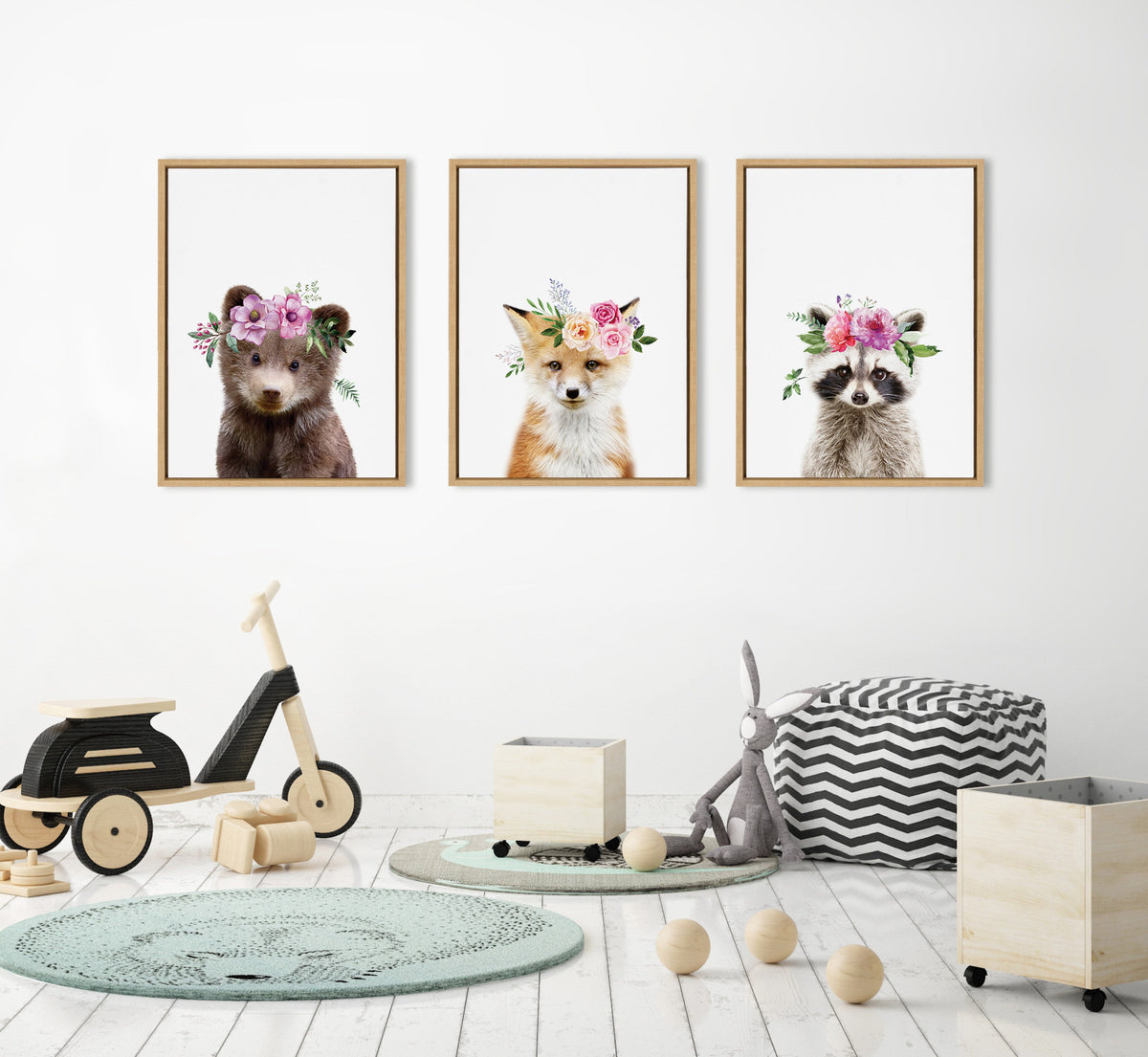 Sylvie Flower Crown Bear Framed Canvas by Amy Peterson Art Studio