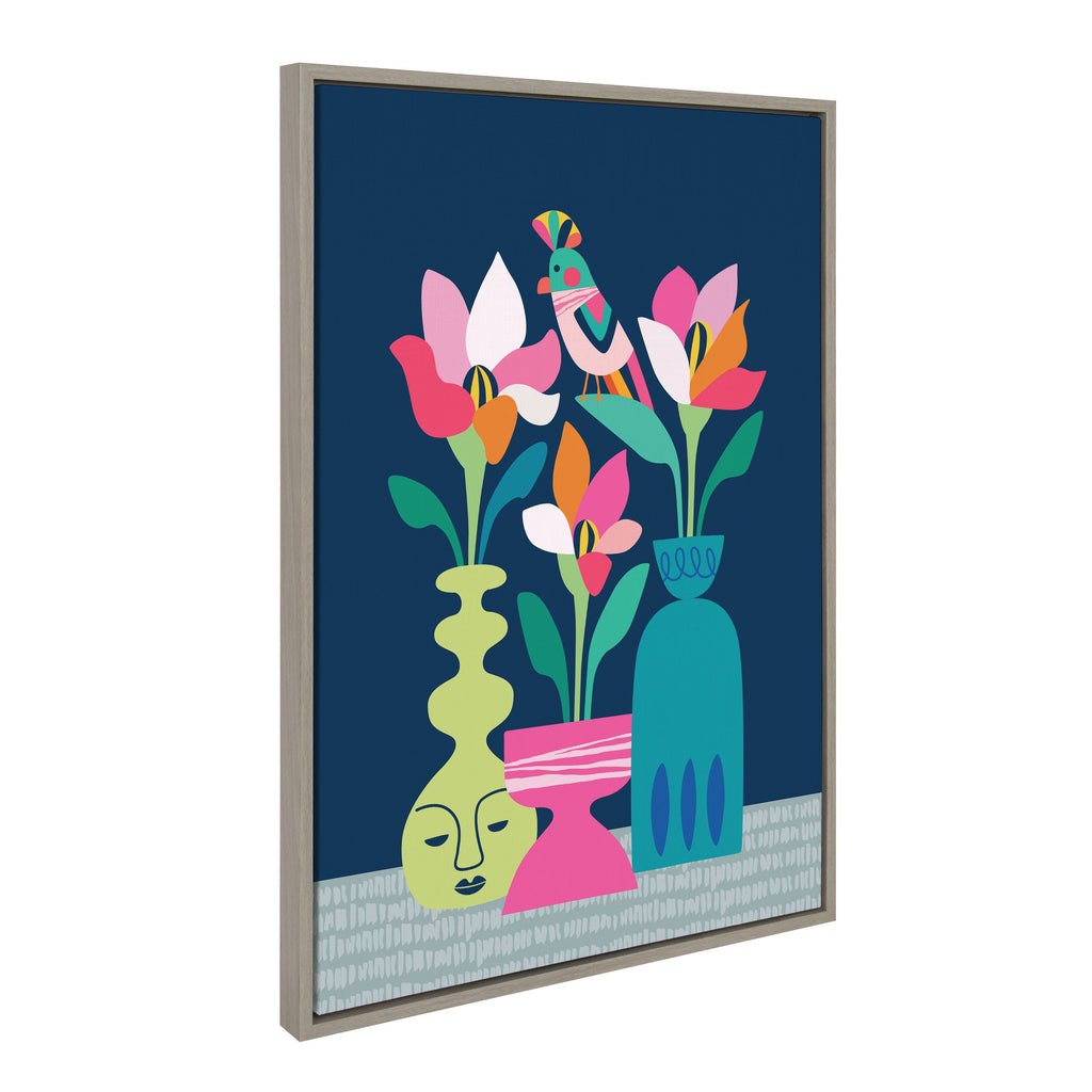 Sylvie Mid Century Modern Magnolias Framed Canvas by Rachel Lee of My Dream Wall