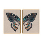 Sylvie Boho Butterfly Watercolor Diptych Neutral Linen Framed Canvas Art Set by The Creative Bunch Studio