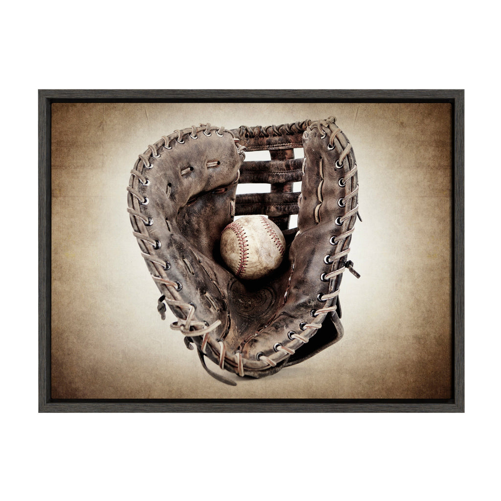 Sylvie Vintage Baseball Glove Framed Canvas By Shawn St. Peter