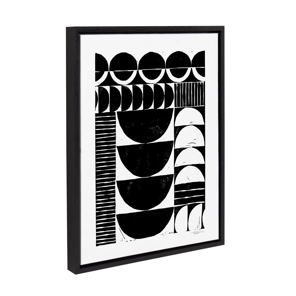 Sylvie Modern Circular Block Print Framed Canvas by Statement Goods