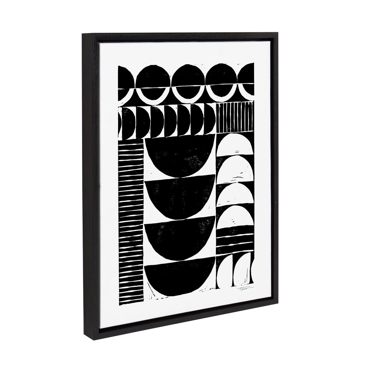 Sylvie Modern Circular Block Print Framed Canvas by Statement Goods