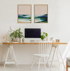 Sylvie Lake Huron I and II Neutral Linen Framed Canvas Art Set by Nikita Jariwala