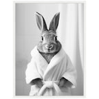 Sylvie Bunny Bathroom Art Towel Robe Black and White Framed Canvas by The Creative Bunch Studio