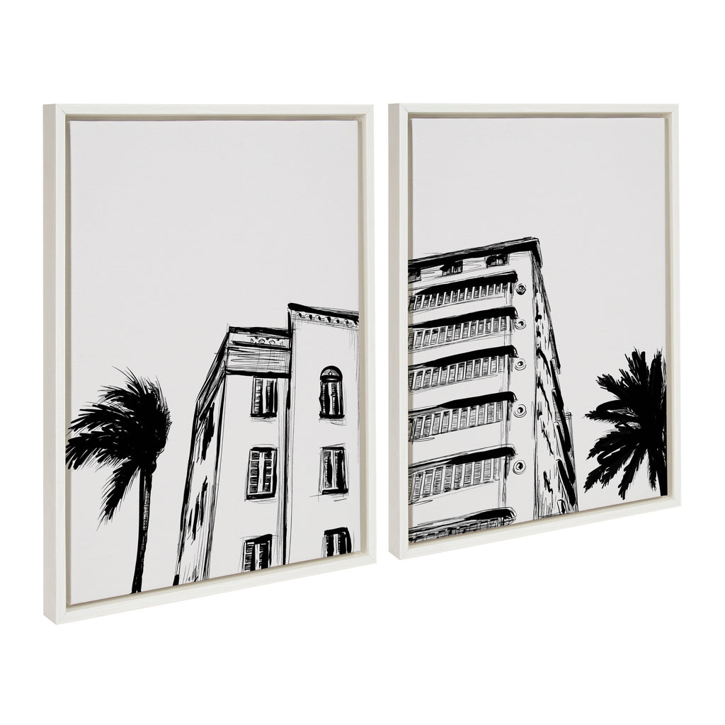 Sylvie Miami Beach Architecture Retro Art Deco Framed Canvas Art Set by The Creative Bunch Studio