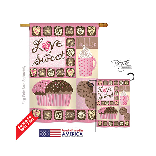 Breeze Decor 01048 Valentines Love Is Sweet 2-Sided Vertical Impression House Flag - 28 X 40 In.