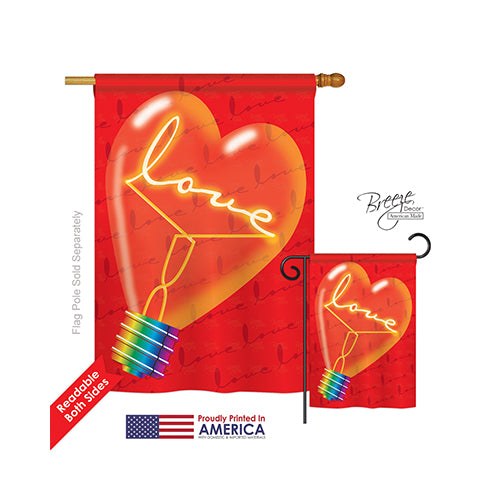 Breeze Decor 01049 Valentines Love Light Bulb 2-Sided Vertical Impression House Flag - 28 X 40 In.