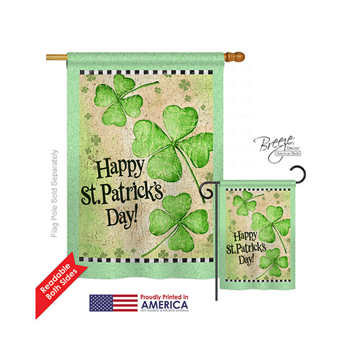 Breeze Decor 02032 St Pats Day Clover 2-Sided Vertical Impression House Flag - 28 X 40 In.
