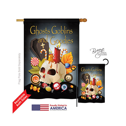 Breeze Decor 12007 Halloween Ghosts Goblins & Goodies 2-Sided Vertical Impression House Flag - 28 X 40 In.