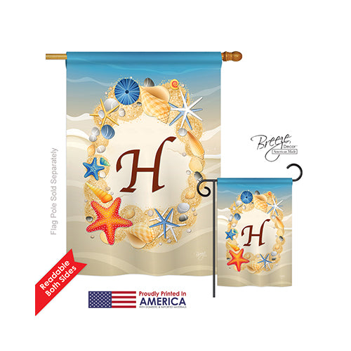 Breeze Decor 30164 Summer H Monogram 2-Sided Vertical Impression House Flag - 28 X 40 In.