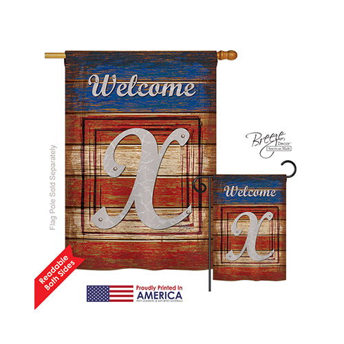 Breeze Decor 30128 Patriotic X Monogram 2-Sided Vertical Impression House Flag - 28 X 40 In.