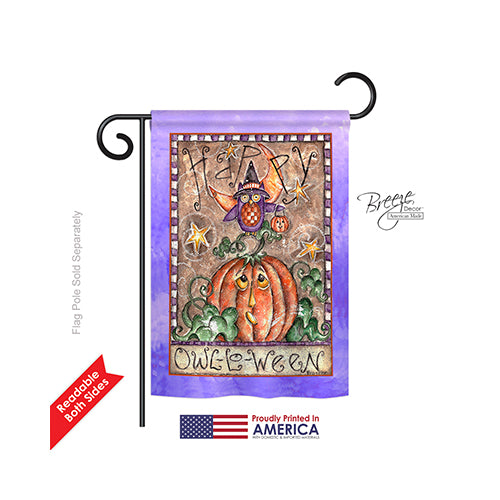 Breeze Decor 62064 Halloween Happy Owl Lo Ween 2-Sided Impression Garden Flag - 13 X 18.5 In.