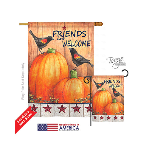 Breeze Decor 13059 Harvest & Autumn Friends Welcome Crows 2-Sided Vertical Impression House Flag - 28 X 40 In.