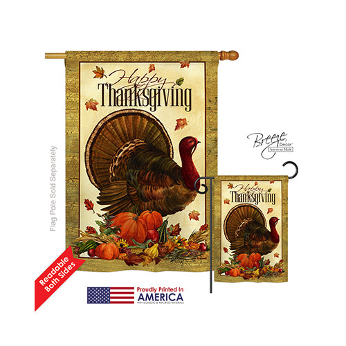 Breeze Decor 13049 Thanksgiving Thanksgiving Turkey 2-Sided Vertical Impression House Flag - 28 X 40 In.