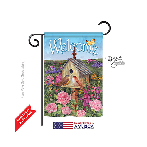Breeze Decor 50049 Welcome Bird House 2-Sided Impression Garden Flag - 13 X 18.5 In.