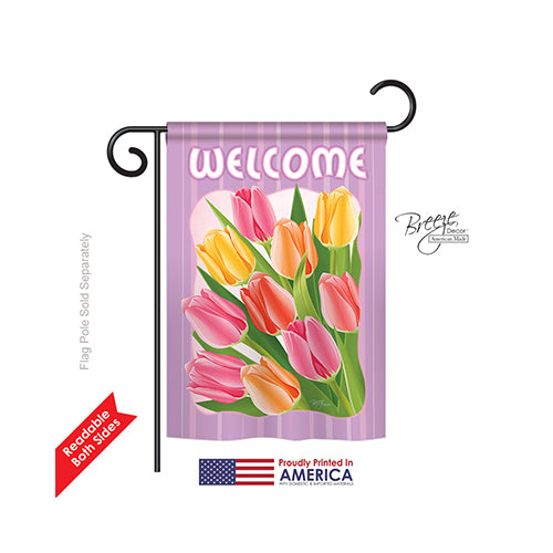 Breeze Decor 54066 Welcome Tulips 2-Sided Impression Garden Flag - 13 X 18.5 In.