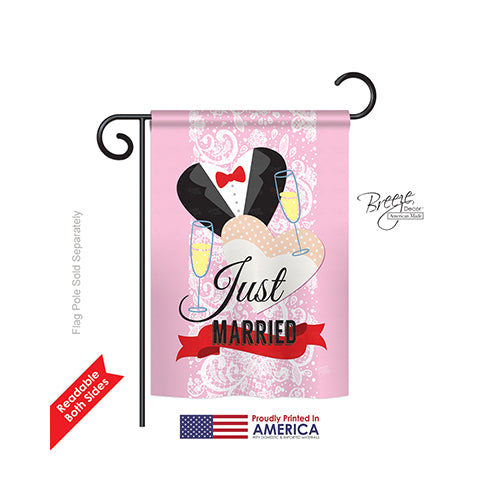 Breeze Decor 65102 Just Married 2-Sided Impression Garden Flag - 13 X 18.5 In.