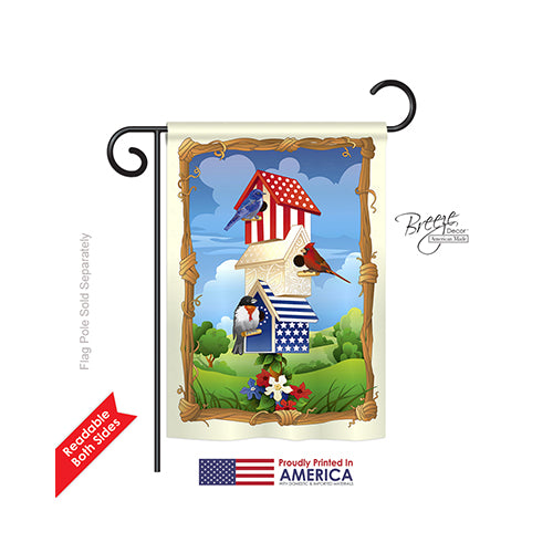 Breeze Decor 61058 Patriotic Star Spangled Birdhouse 2-Sided Impression Garden Flag - 13 X 18.5 In.