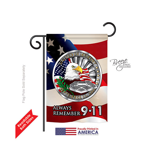 Breeze Decor 61063 Patriotic Always Remember 9 11 2-Sided Impression Garden Flag - 13 X 18.5 In.