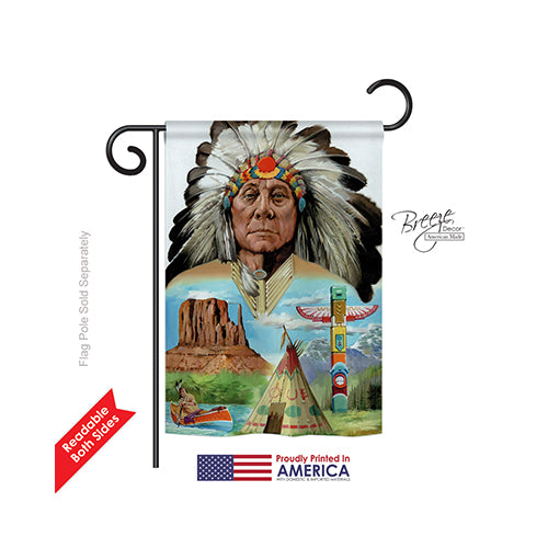 Breeze Decor 61064 Patriotic Native American 2-Sided Impression Garden Flag - 13 X 18.5 In.