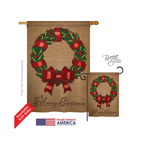 Breeze Decor 14108 Christmas Wreath 2-Sided Vertical Impression House Flag - 28 X 40 In.
