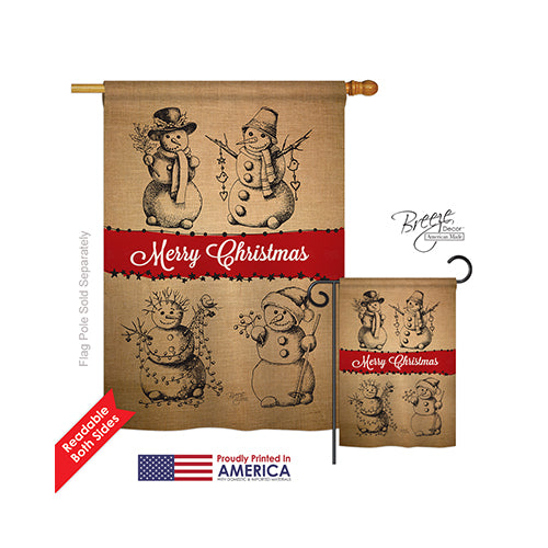 Breeze Decor 14114 Christmas Snowman Fun Burlap 2-Sided Vertical Impression House Flag - 28 X 40 In.