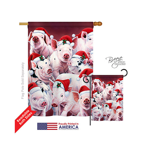 Breeze Decor 14122 Christmas Christmas Piggies 2-Sided Vertical Impression House Flag - 28 X 40 In.
