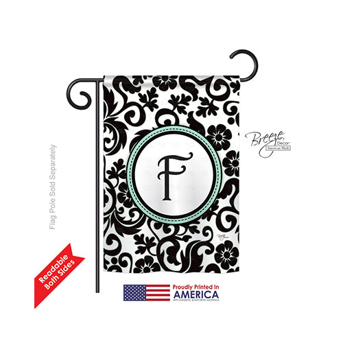 Breeze Decor 80058 Damask F Monogram 2-Sided Impression Garden Flag - 13 X 18.5 In.