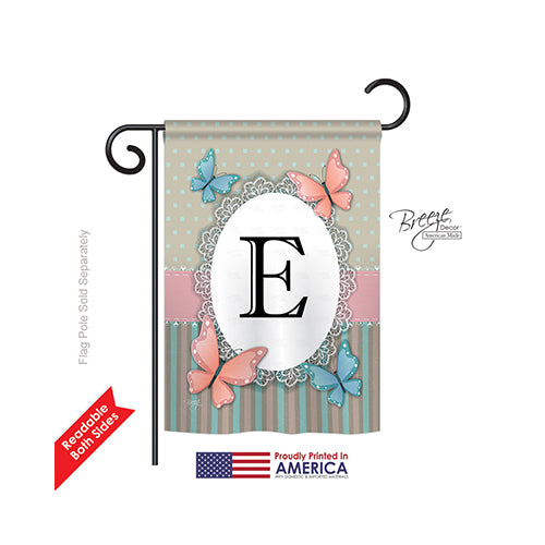 Breeze Decor 80135 Butterflies E Monogram 2-Sided Impression Garden Flag - 13 X 18.5 In.